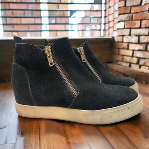 Steve Madden Women's 9M Wedgie Casual Ankle Booties Black Leather Side Z…